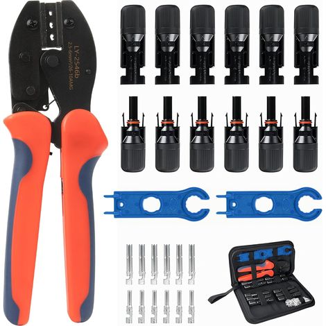 Solar-crimpwerkzeug-set Für 25/4/6 Mm² Pv-kabel, 6 Paar Stecker/buchsen Für Solaranlagen, 1 Crimpzange, 2 Schraubenschlüssel Für Photovoltaik-kabelverbindungen