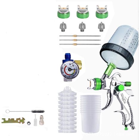 (grüne) Farbspritzpistole Mit 1,4/1,7/2,0-mm-düsen Und Luftregler, Autolackierpistolen-set Mit 600-ml-behälter Und Weiterem Sprühzubehör
