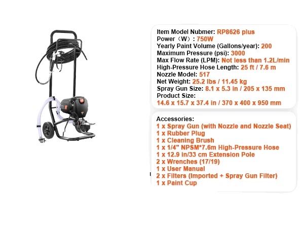 Hocheffiziente 750-w-farbspritzpistole Mit 3000 Psi Und Fahrgestell