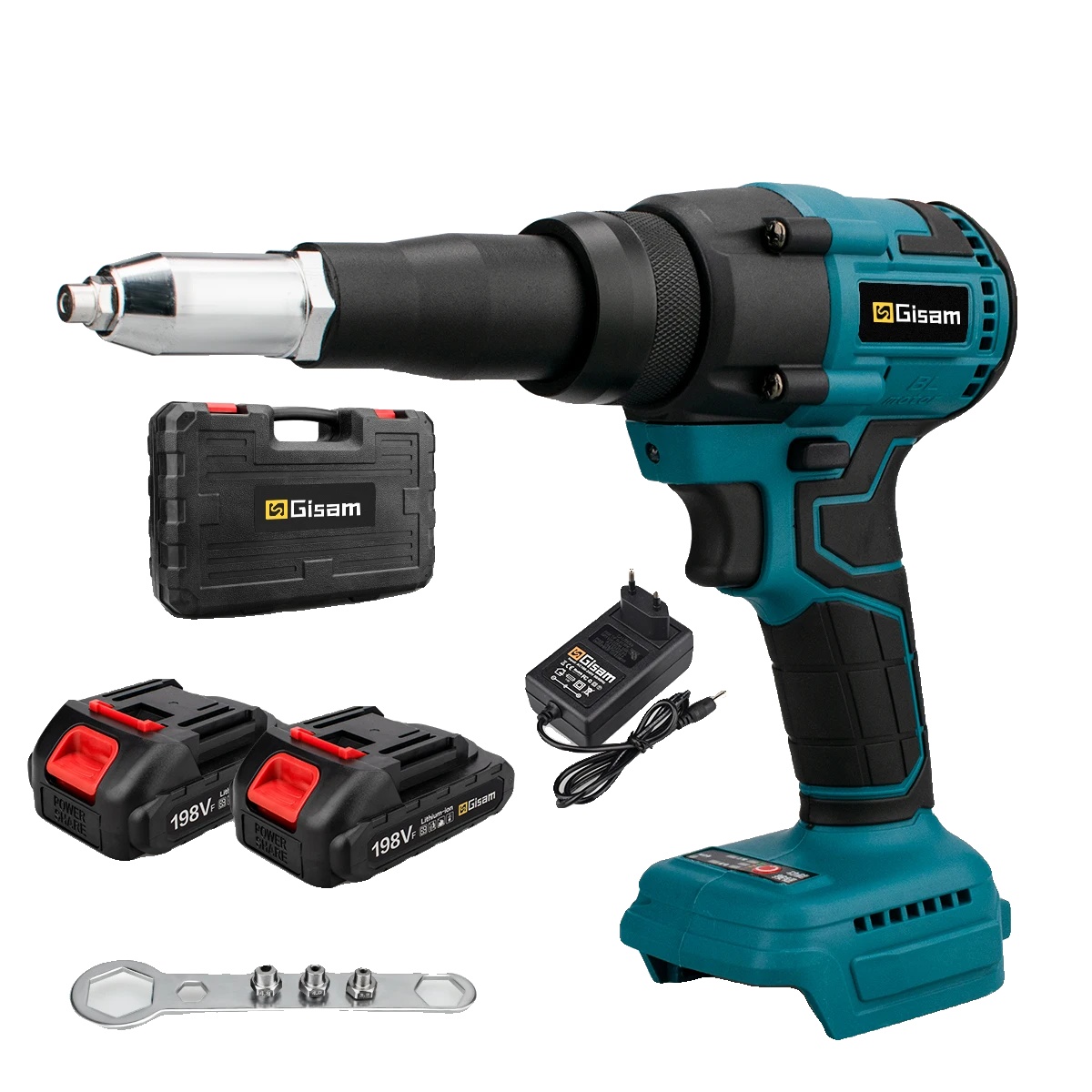 Elektrische Nietpistole, 20000 N Zugkraft, Automatischer Betrieb, 2 Batterien, Kunststoffkoffer