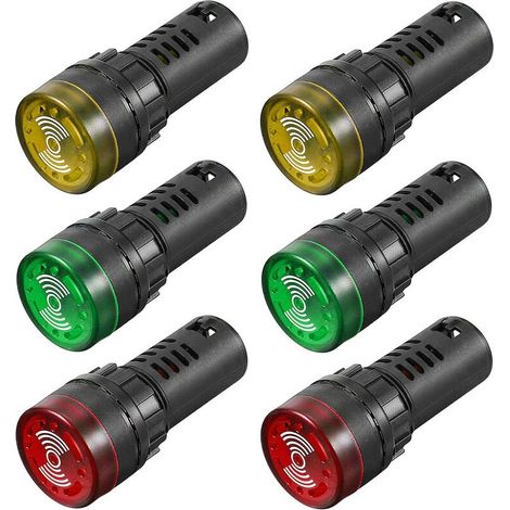 Stück Ac/dc 12v 22mm Led-blitzalarm-signalleuchte Mit Summer (rot, Gelb, Grün, Je 2 Stück) (batterien Nicht Enthalten)