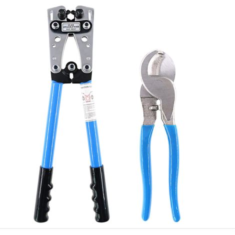 Set Aus 2 Crimpzangen Für Elektrokabel Mit Schneidzange Für Kabel Der Querschnitte 10, 8, 6, 4, 2 Und 1/0 Awg