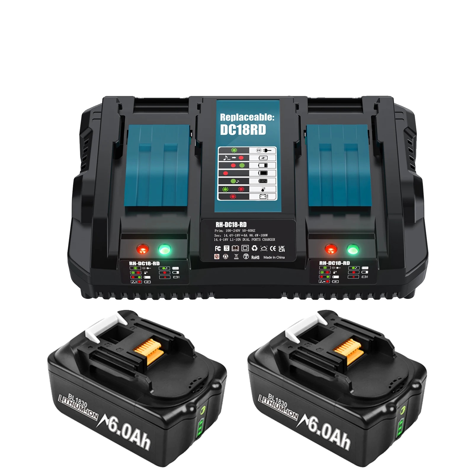 Akku, 18-v-lithium-ionen-akku, Led-anzeige, 2 X 6 Ah 6-a-ladegerät