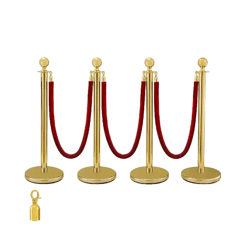 Absperrgitter Zur Besucherlenkung, Gesamthöhe 96 Cm, Basisdurchmesser 32 Cm, Rohrdurchmesser 5 Cm, Seillänge 1,5 M, Aus Robustem Edelstahl