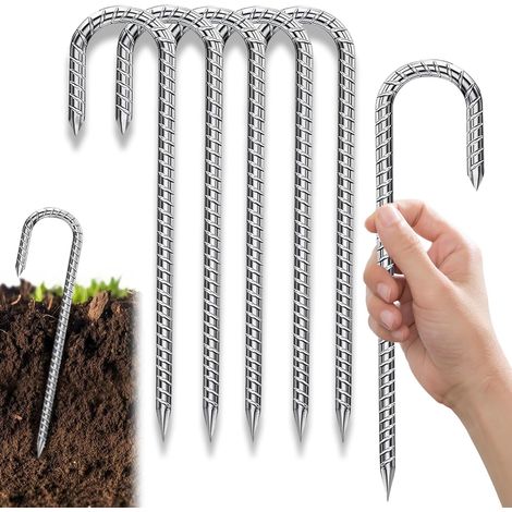 (30 Cm) Set Mit 6 Stabilen, Silbernen Zeltheringen, 30 Cm Lang. Das Gewinde Sorgt Für Eine J-förmige Verankerung Im Boden. Geeignet Für Campingzelte, Gartenheringe Und Zum Befestigen Von Gartenpflöcke