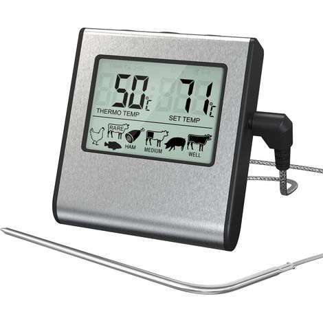 Digitales Fleischthermometer Mit Großem Lcd-display Für Smoker, Backofen Und Grill, Mit Timer Und Edelstahl-temperaturfühler