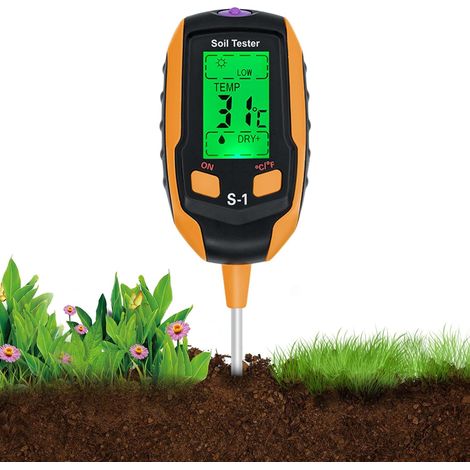 Schwarzer 4-in-1-bodentester, Präzise Messung Von Ph-wert, Feuchtigkeit, Temperatur Und Licht, Hintergrundbeleuchtetes Lcd-display Für Garten, Landwirtschaft Und Freilandpflanzen