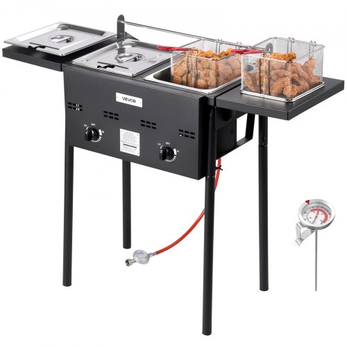 Propan-fritteuse Outdoor Gewerbliche Fritteuse Mit 2 Tanks (9 L X 2), Edelstahl-kocher Mit Faltbarer Plattform & Doppelkorb & Wärmeregulierung, Standfritteusen Für Restaurants Snackbars