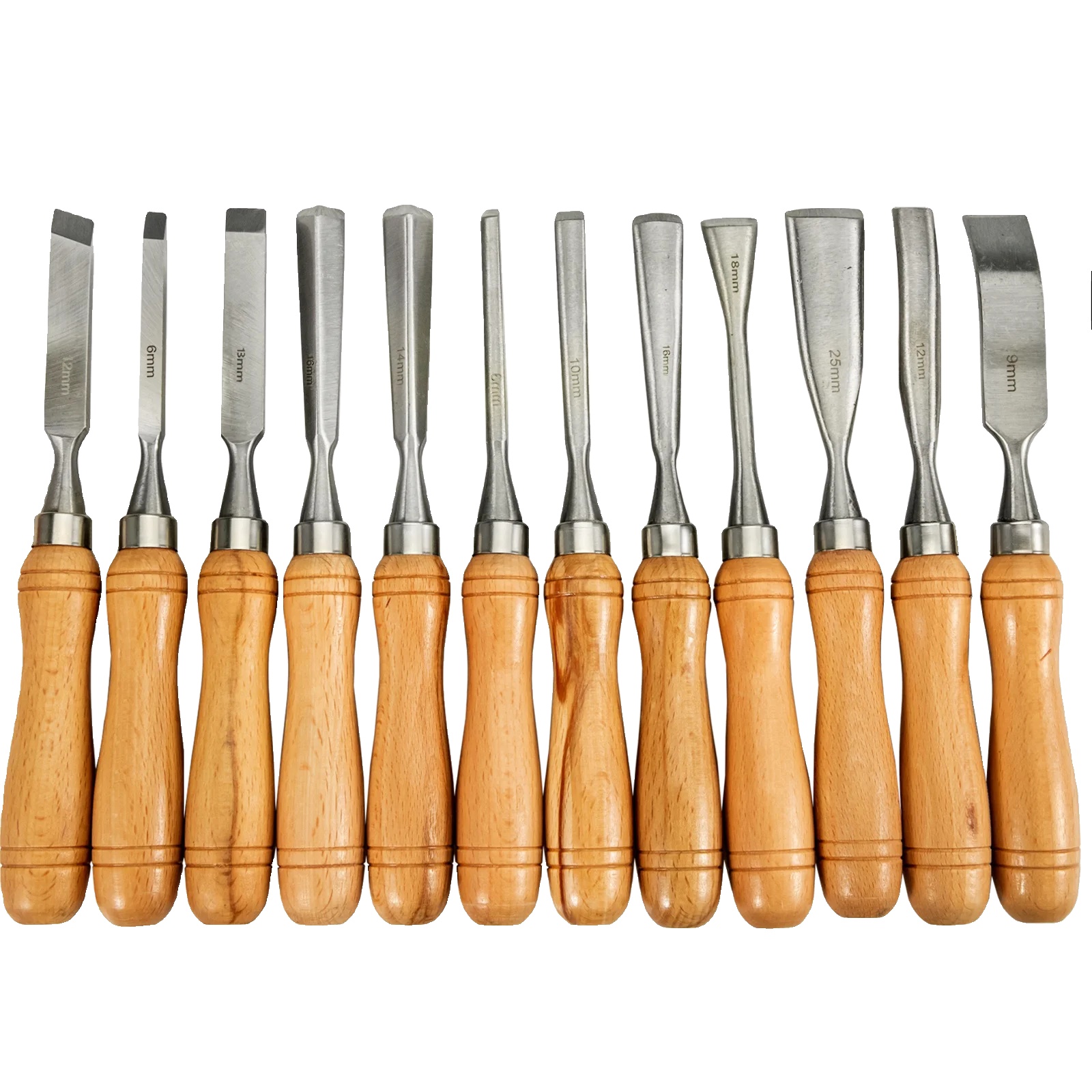 Holzmeißelset, Hss-klingen, Komfortabler Griff, 12-teilig