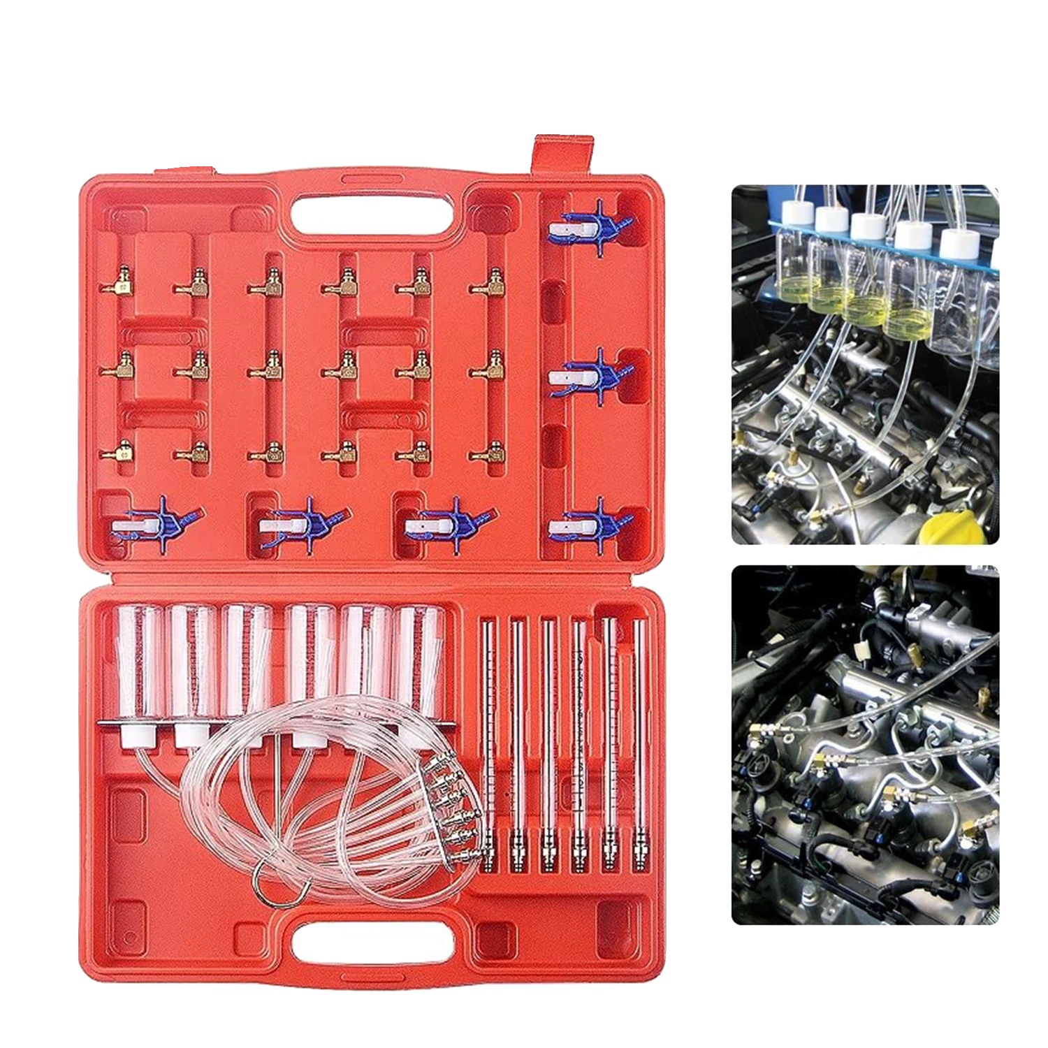 Diesel-injektor-durchflussprüfset, Hergestellt Aus Hochdichtem Kupfer, Gewicht 1,8 Kg, Kompatibel Mit Verschiedenen Dieselfahrzeugen, Gleichzeitige Messung Von 6 Injektoren, Inklusive Spritzguss-kunst