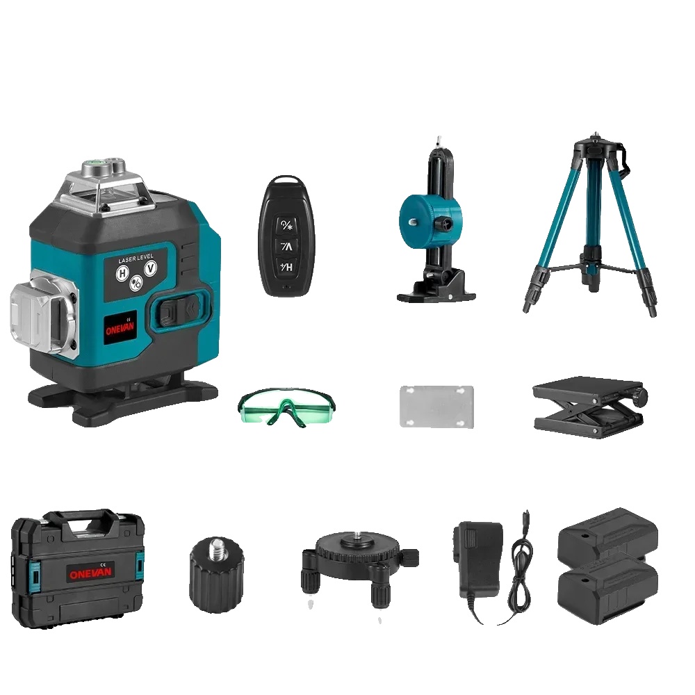 Laser-nivelliergerät, 16 Linien, Automatische 360°-nivellierung (horizontal Und Vertikal), 2 Batterien, 1 Eu-stecker