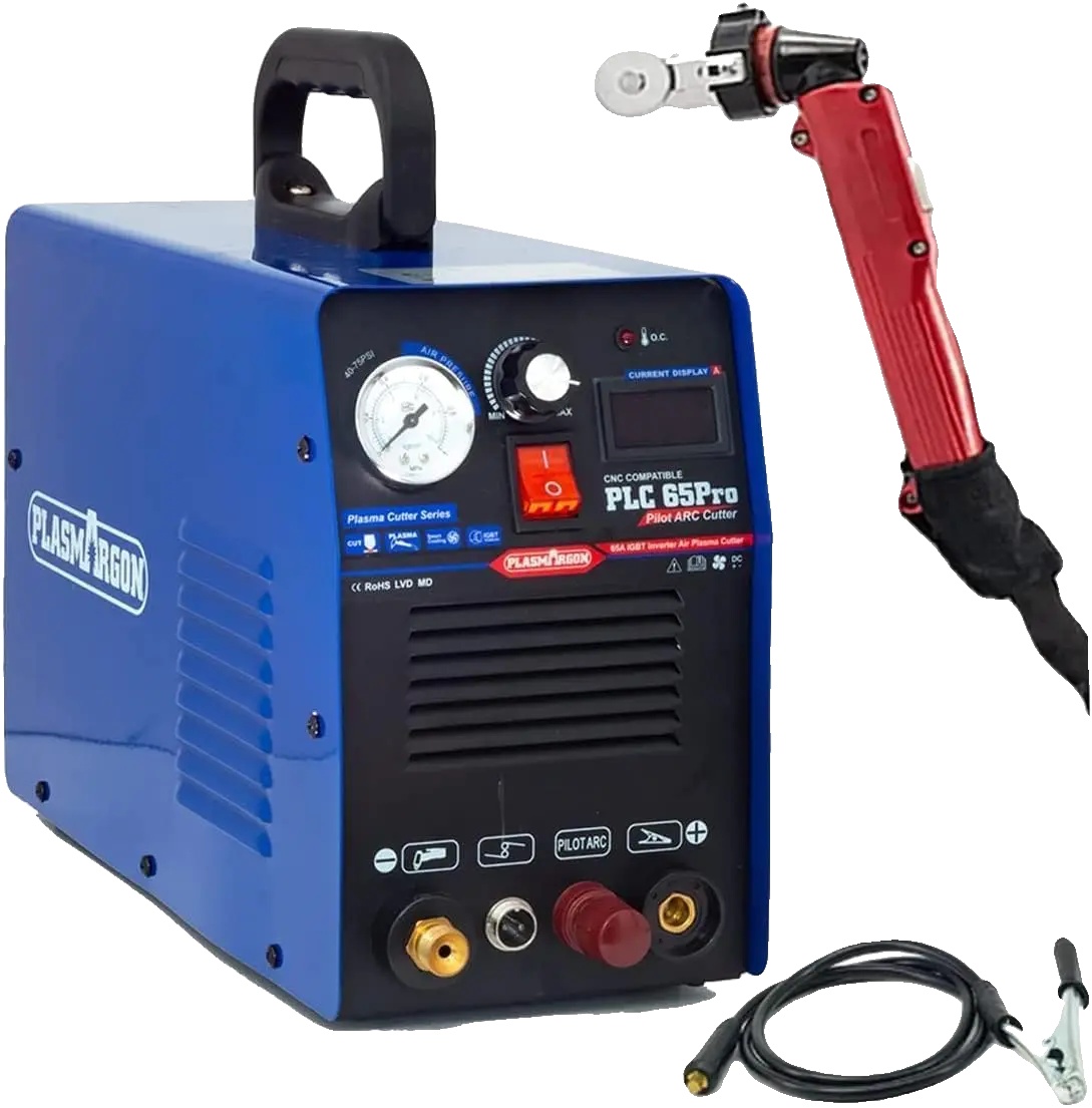 Plasmaschneider, Eingangsspannung 110 V/220 V, Schweißstrom 10–65 A, Schnittstärke 1–18 Mm, Einschaltdauer 60 %, Leistungsfaktor 0,93
