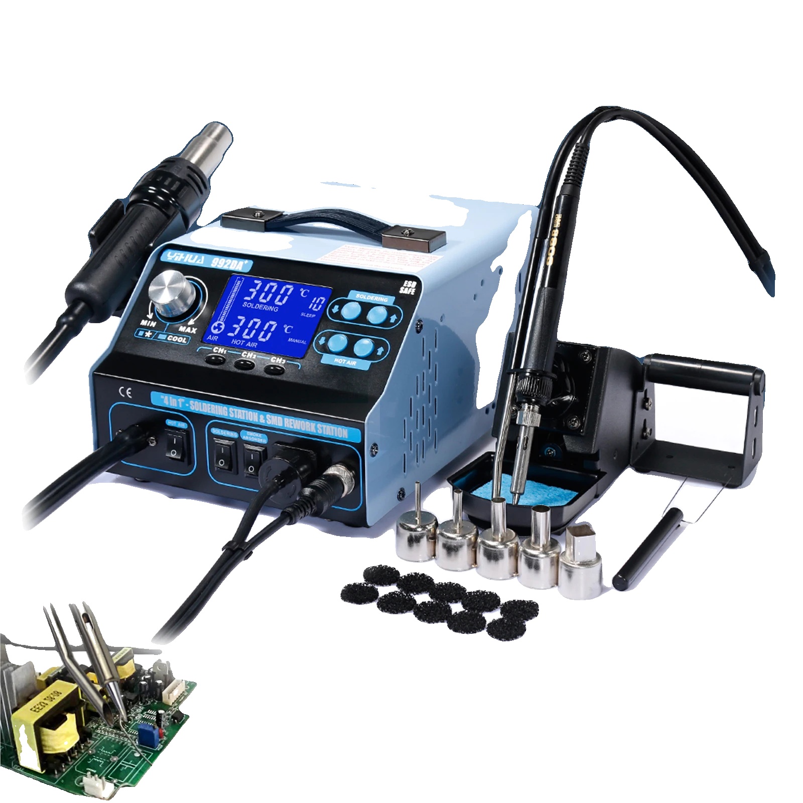 Heißluftpistole, 780 W, Temperaturbereich 100–480 °c, Lcd-bildschirm, Nickellegierungen, Kabellänge ≥ 90 Cm