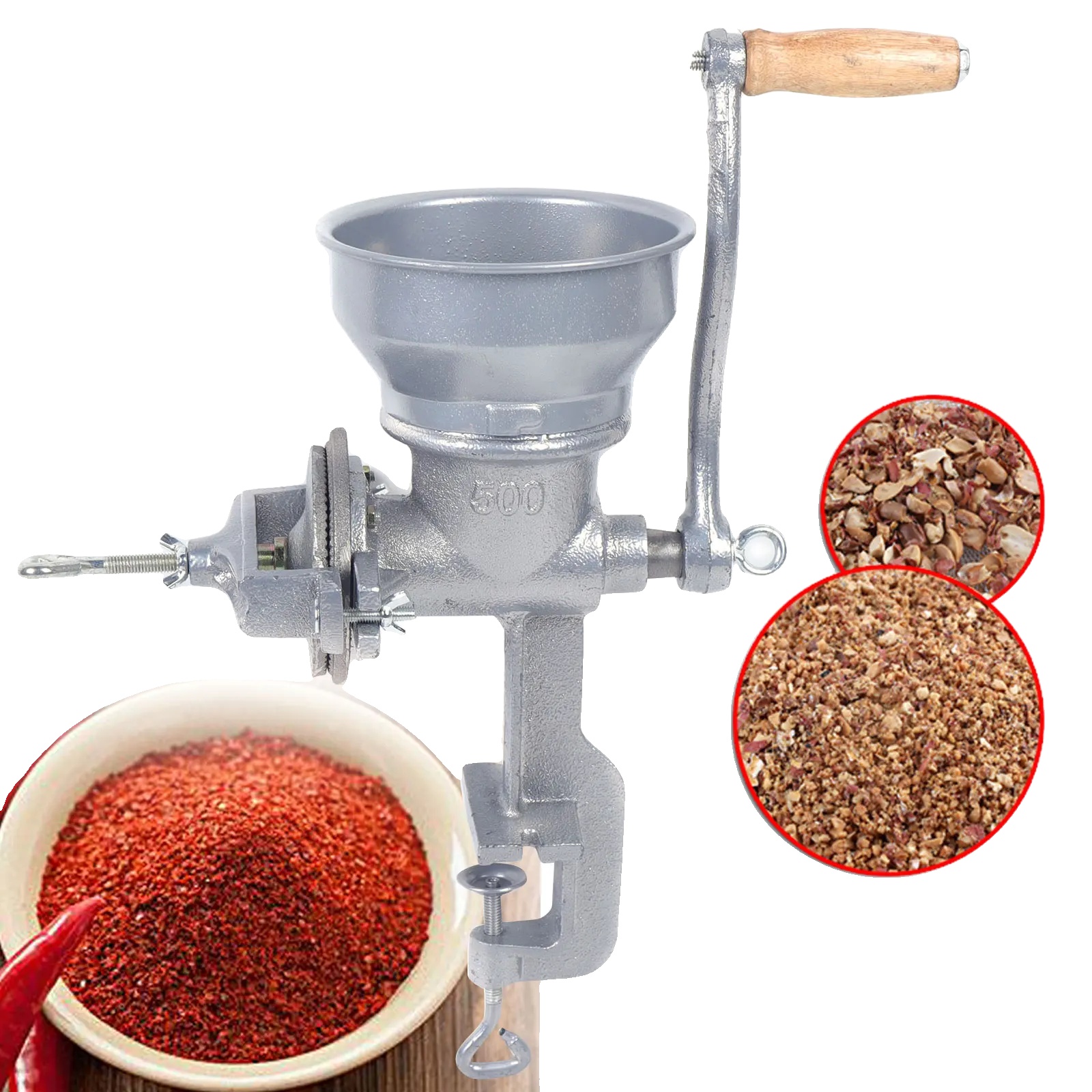 Manuelle Kaffeemühle, Robuste Gusseisenkonstruktion, Ergonomischer Griff, Vielseitig Einsetzbar Für Gewürze Und Getreide.