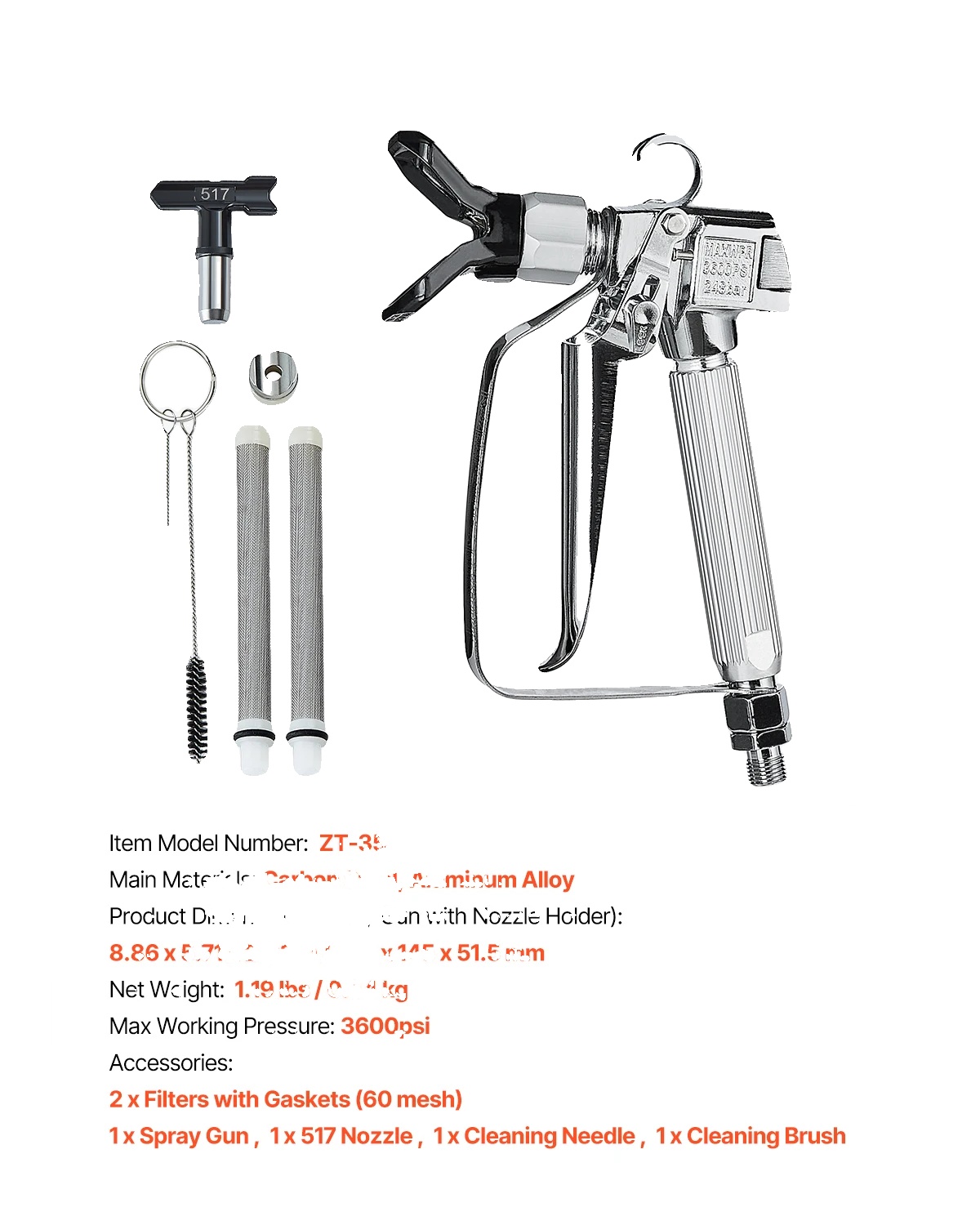 Airless-farbspritzgerät, 3600 Psi Druck, Düsenkompatibilität, Blau