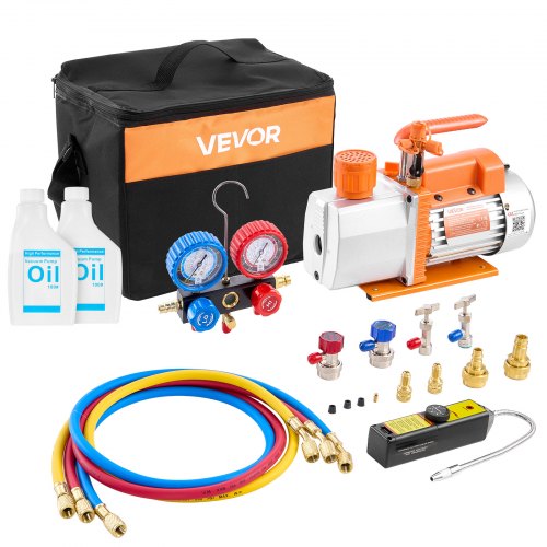 Vakuumpumpe Mit Manometer, 7 Cfm 198 L/min, 2-stufige Drehschieber-unterdruckpumpe, 550 W Vacuum Pump Kit Für R134a, R22 & R410a, Mit Lecksucher-tragetasche, Für Kfz-klimaanlagen