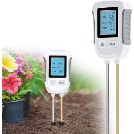 3-in-1-bodenmessgerät Mit Ph-wert-messung, Temperatur- Und Feuchtigkeitssensor, Säure-/basen-bodenmessgerät Mit Hintergrundbeleuchtetem Lcd-display, Geeignet Für Rasen, Landwirtschaft Und Garten