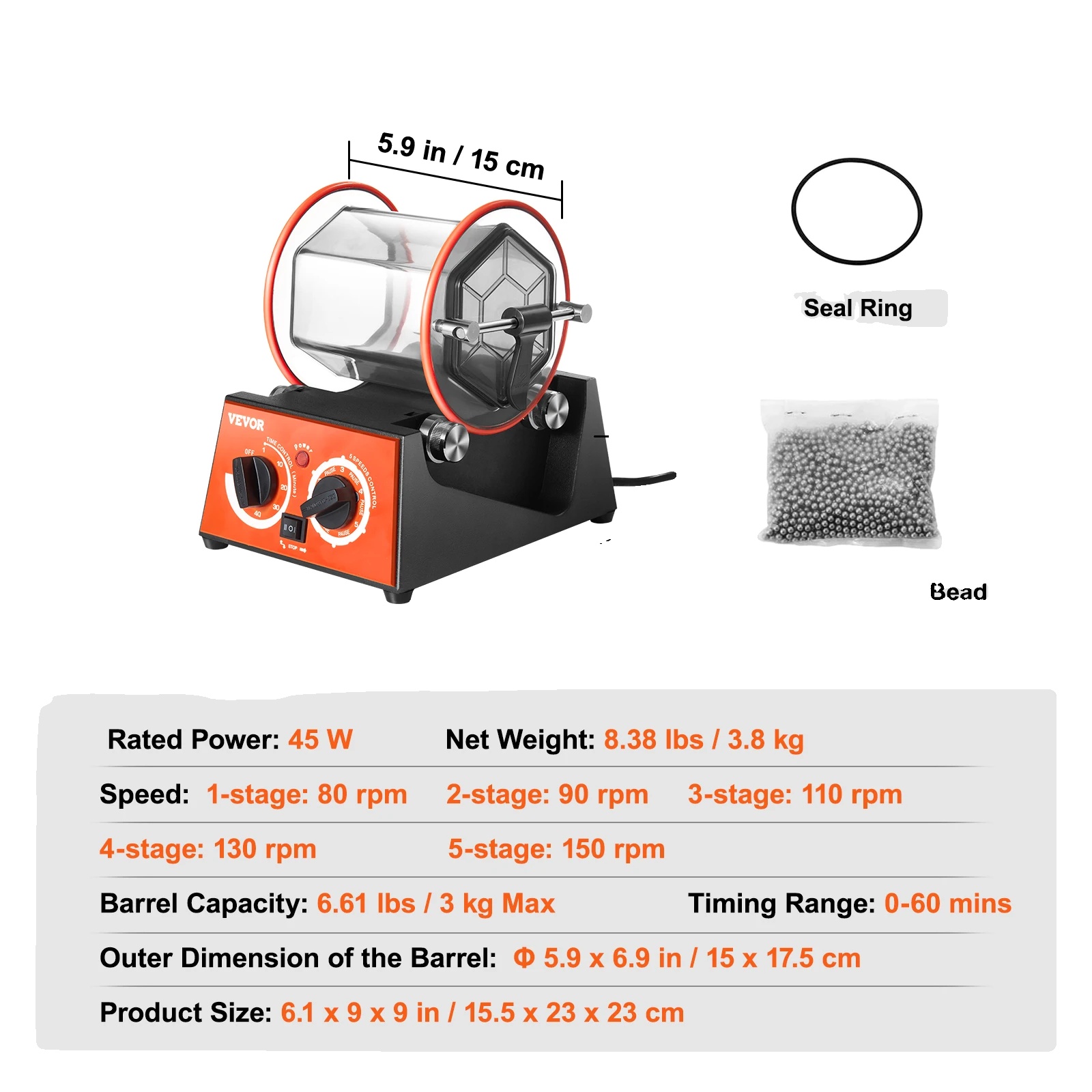 Poliermaschine, Einstellbare Geschwindigkeiten, Benutzerfreundliches Design, 3 Kg Kapazität