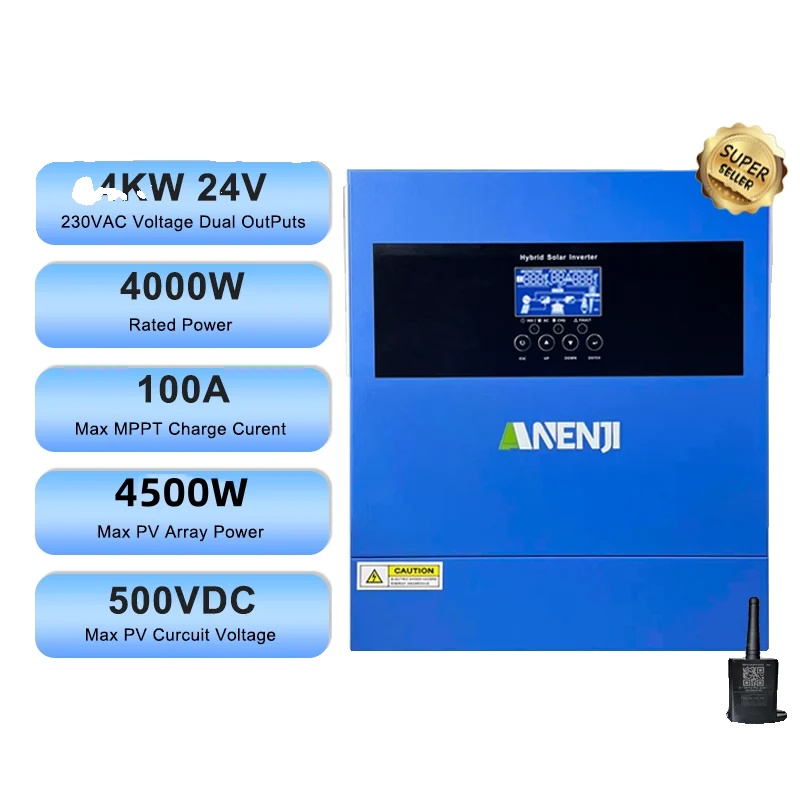 Hybrid-solarwechselrichter, Reine Sinuswelle, Mppt-ladefunktion, Anj-4000w-24v-wlan