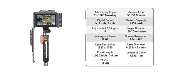 Inspektionskamera, 180° Drehbar, 1080p Hd-display, 4,3 Zoll