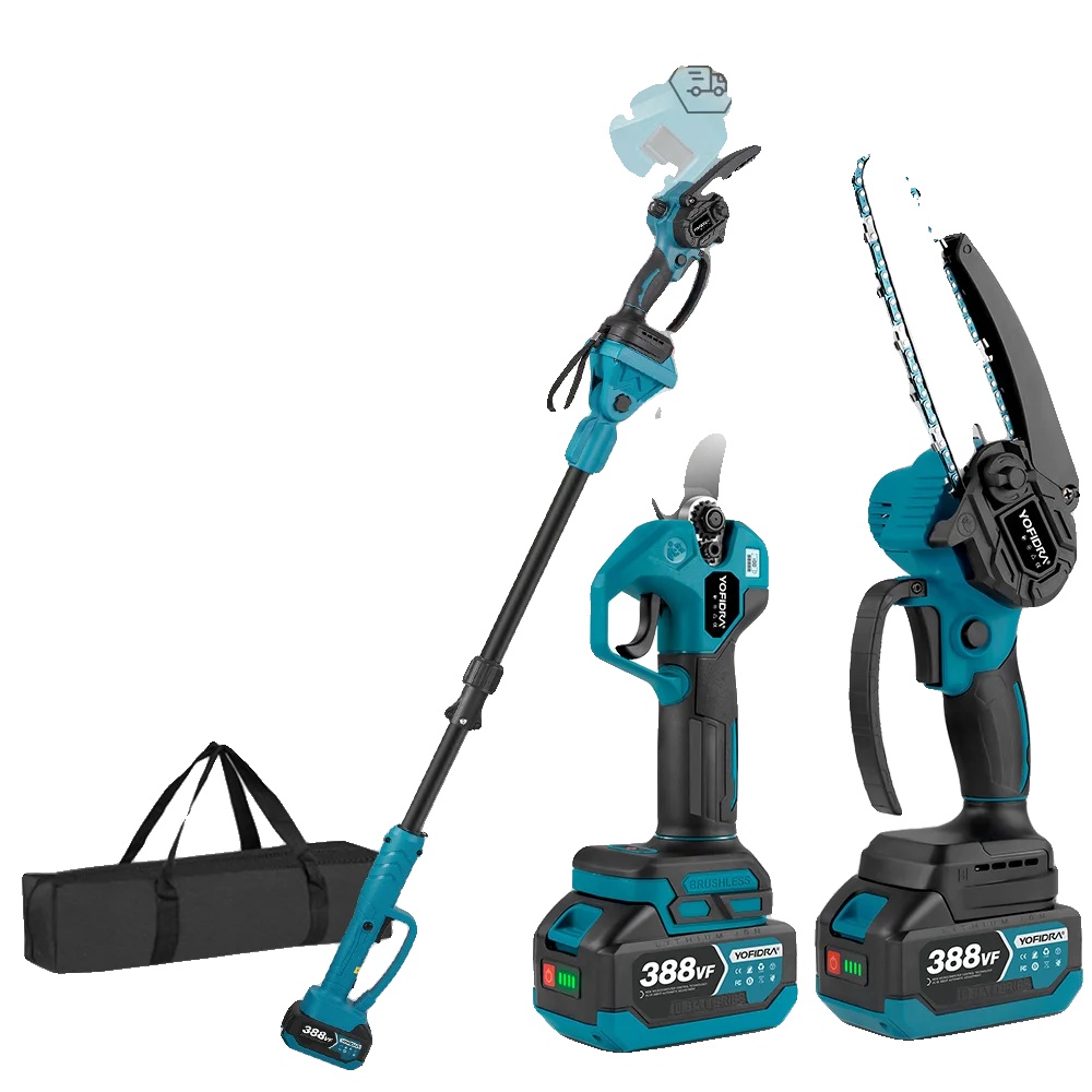 Elektrische Gartenschere, Bürstenloser Motor, Teleskopstiel, 2 Akkus