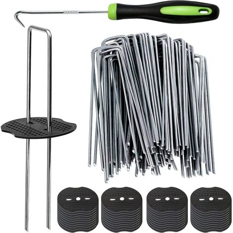 Packung Mit 50 Gartenpfählen + 50 Verbindungsstücken, 15,2 Cm (6 Zoll) Lange, Verzinkte U-förmige Rasennägel, 11 Gauge, Robuste Bodenanker Für Kunstrasen, 15,2 Cm (6 Zoll)