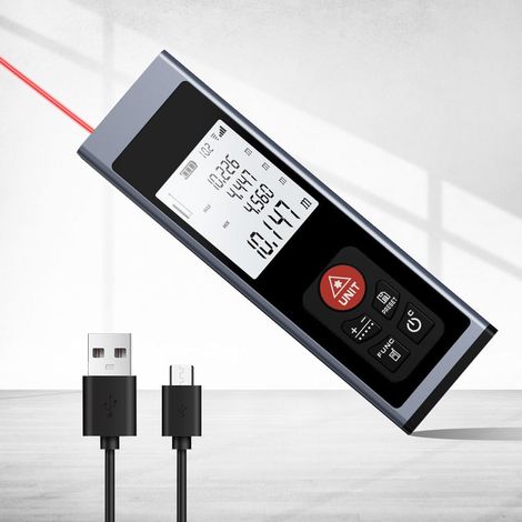 Digitaler Laser-entfernungsmesser, Wiederaufladbares Typ-c-lasermessgerät Mit Lcd-hintergrundbeleuchtung, Messmodi M/in/ft, Mehrere Messmodi (entfernung, Pythagoras, Fläche, Volumen)