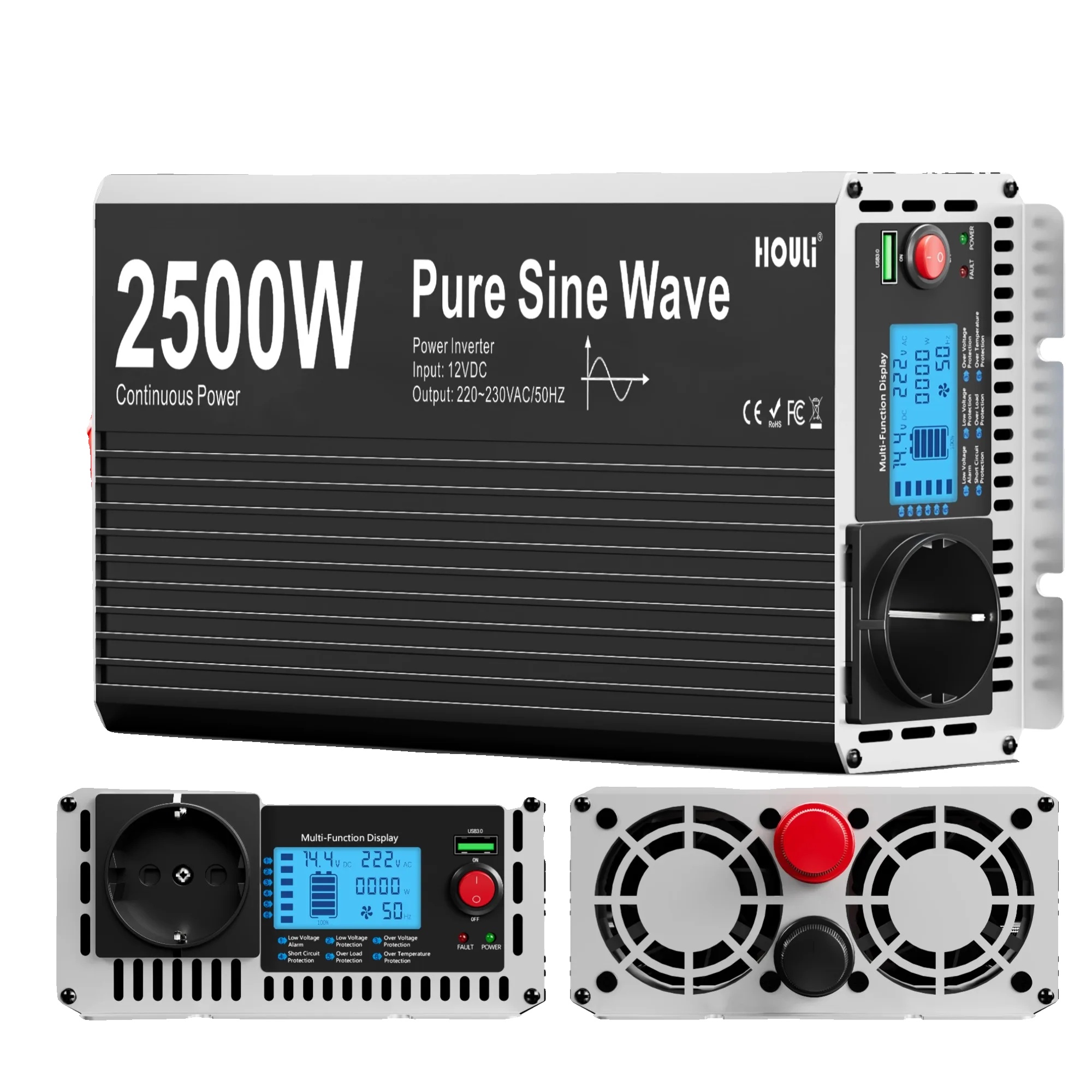 Wechselrichter, Reine Sinuswelle, Lcd-display, Fernbedienung, 2500 W, 24 V, 220–230 V, 50 Hz