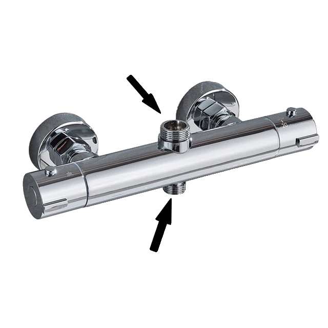 Thermostatische Duscharmatur, Wandmontage, Zweigriffbedienung, Chrom D