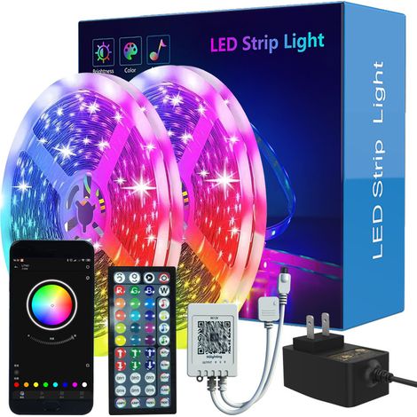 Zwei 10 Meter Lange Led-lichtstreifen, Intelligente Bluetooth-steuerung Mit 30 Leds Pro Meter, Insgesamt 600 Leds, 12-v-rgb-lichtstreifen, Fernbedienung, Mit