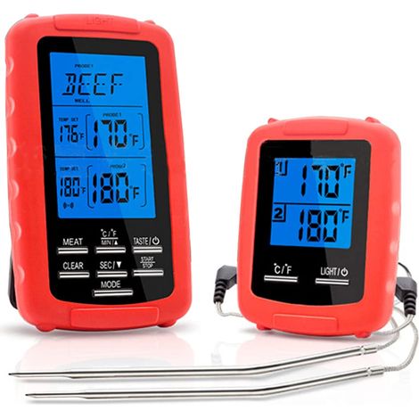 Kabelloses Bbq-fleischthermometer Mit Zwei Sonden, Ideal Für Smarte, Personalisierte Kocherinnerungen Für Grillbegeisterte, Aus Edelstahl Und Grauem Silikon.