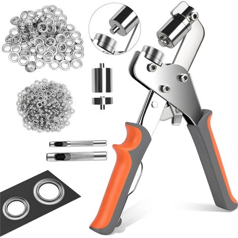 Professionelles Ösenzangenset Mit Austauschbarem Kopf Und 200 Ösen (100 Stück Ø6 Mm & 100 Stück Ø10 Mm), Lochzangenset Für Stoffe Und Planen