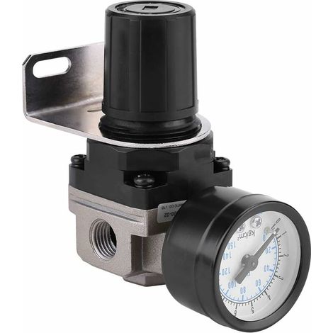 Luftdruckregler, Ar200002 G1/4 Pneumatisch Gesteuerter Kompressor Mit Manometer, 1/4"-ventil, Einstellbares Manometer Aus Aluminiumlegierung Mit Halterung