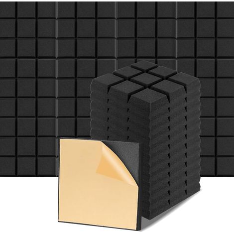 Packung Mit 12 Selbstklebenden Akustikschaumstoffplatten, 30 X 30 X 5 Cm, Schalldämmender Schaumstoff, Schwer Entflammbar, Zur Akustikbehandlung Für Zuhause Und Büro