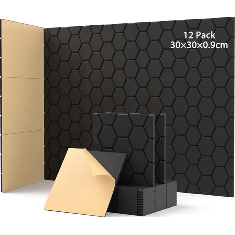 Schwarze 12er-packung Selbstklebende Akustikpaneele, Schallabsorber, 30 X 30 X 0,9 Cm, Schalldämmung Für Türwände, Zur Dekoration Von Spielzimmern, Büros, Studios Und Akustikscheiben