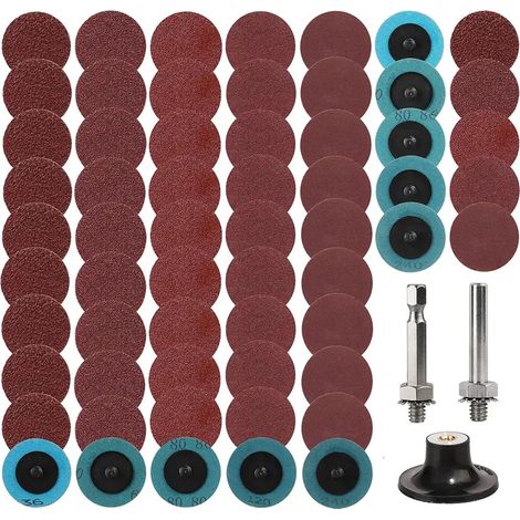 60 Stück 50-mm-schnellwechsel-schleifscheiben, Körnung 36/60/80/120/240, Mit 6,35 Mm (1/4") Trägerplatte, Für Bohrmaschinen Und Schleifmaschinen