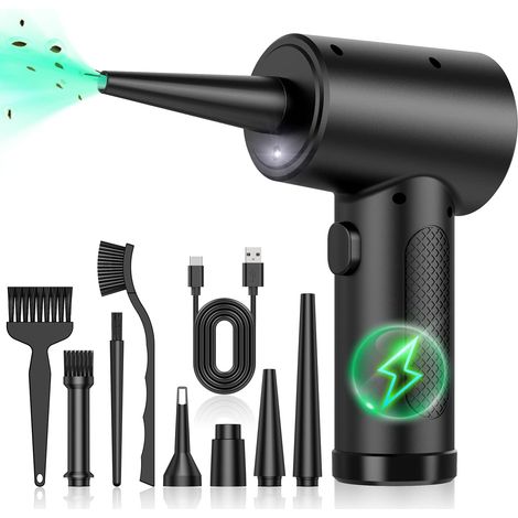 Schwarzer 2-in-1-druckluftbläser Mit 3 Geschwindigkeitsstufen, Extrem Leistungsstark, Kabellos, Usb-aufladbar, Robust, 3 Einstellbare Geschwindigkeiten, Für Pc, Tastatur, Outdoor, Zuhause Und Auto