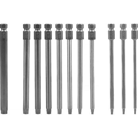 11-teiliges Torx-schraubendreher-set, 75 Mm, S2-legierungsstahl, T6, T7, T8, T9, T10, T15, T20, T25, T27, T30, T40, Magnetische Spitzen