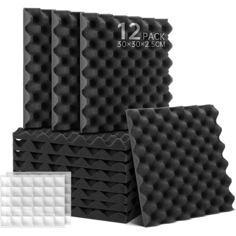 30×30×2,5 Cm Deckenpaneele, Packung Mit 12 Selbstklebenden Akustikschaumstoffplatten, Geräuschdämpfender Schaumstoff, Hochdichte Schalldämmende Akustikplatte, Für Podcast- Und Tonstudios.