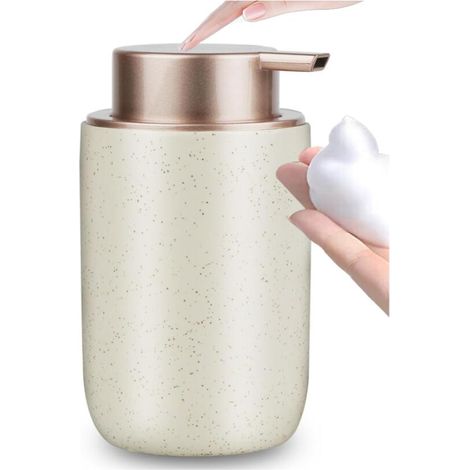 Keramik-schaumseifenspender, 350 Ml, Beige, Mit Großem, Nachfüllbarem Pumpkopf, Für Badezimmer- Und Küchenarbeitsplatten