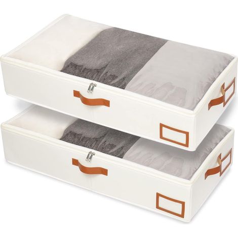 Beige, 2er-pack Aufbewahrungsboxen Für Unter Das Bett, Faltbare Kleidersäcke, Transparentes Fenster Und Reißverschluss, Für Bettwäsche, 60 X 30 X 15 Cm