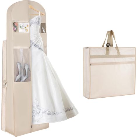 Kleidersack Für Brautkleider (beige), 183 Cm Lang, Dreiteilig Faltbar, Mit Zubehörtaschen Und Verstellbarem Verschluss. Ideal Für Hochzeiten, Abschlussbälle, Reisen Und Zur Aufbewahrung.