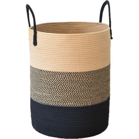 33 X 45 Cm Großer, Beige-schwarzer Wäschekorb Aus Gewebter Baumwolle Mit Griff. Gewebter Wäschekorb, Aufbewahrungskorb Für Kinderzimmer Und Badezimmer.
