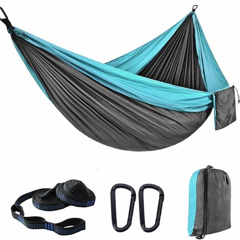 Ultraleichte, Doppellagige, Strapazierfähige Outdoor-gartenhängematte Aus Fallschirmseide Für Reisen, Max. Traglast 300 Kg, 270 X 140 Cm, 2 Karabiner, 2 Gurte, Campinghängematte Zum Wandern Und Trekki