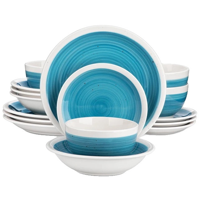 Steingut-geschirrset, Vielseitig, Langlebig Und Elegant, Blau-b, 16-teilig-a