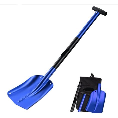 Blaue, Verstellbare Aluminium-schneeschaufel Mit 3 Abnehmbaren Teilen, Inklusive Tragetasche Und Autokratzer Für Den Einsatz Im Winter, Am Auto Und Im Garten.
