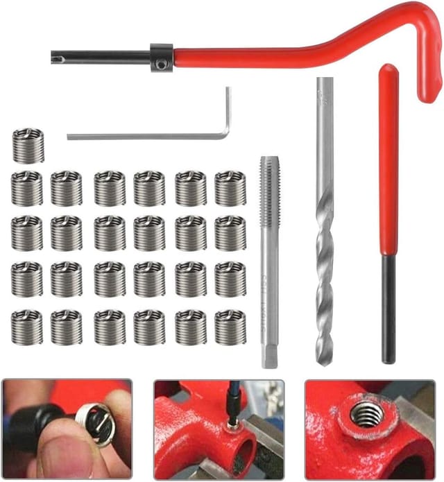 Aougo - 30-teiliges Gewindereparaturset M6 Edelstahl-Spiralbohrer, Innensechskantschlüsseleinsatz, Gewindebohrer, Profi für die tägliche Wartung von