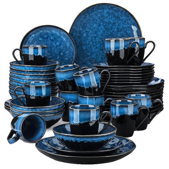 Geschirrset, Umweltfreundliches Material, Mikrowellengeeignet, 48-teilig