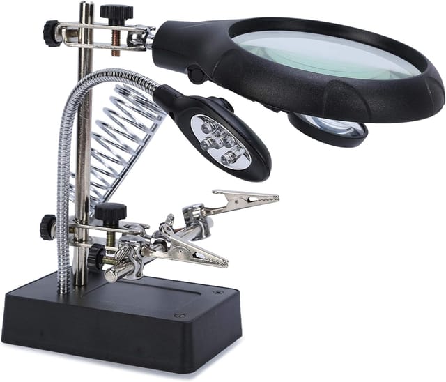 Standlupe, Vergrößerungsglas, 5 LEDs, multifunktionaler Lötkolben, dritte Hand für elektronische Ingenieure, Uhrmacher, Uhrenreparatur, Löten