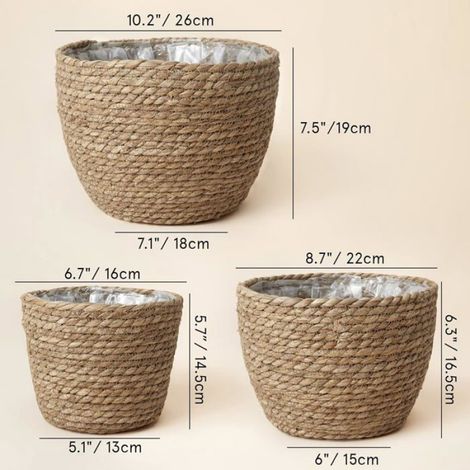 Übertöpfe – 3er-set – Seegras – Braun – Wasserdicht